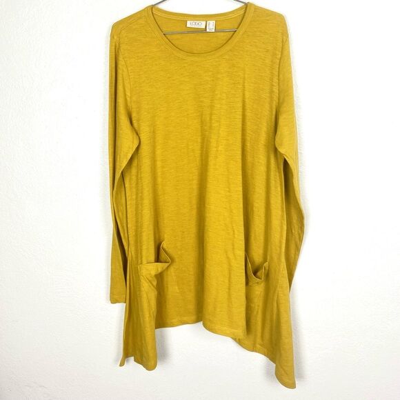 Logo Lori Goldstein Yellow Long Sleeve Asymmetrical Top - Picture 2 of 5